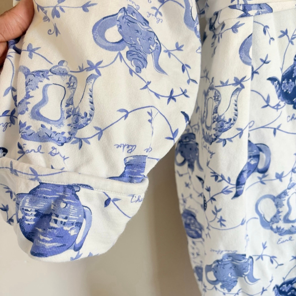 RARE Victoria's Secret Gold Label 80s Vintage White Blue Teapot Print Robe OS - Picture 13 of 15